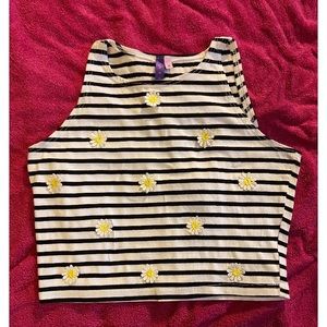 Vintage 90s- Daisy & stripes sleeveless Crop Top